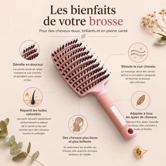 Peigne démêlant à dents larges coloris rose