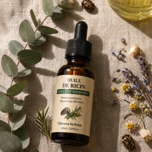 Flacon d'huile de ricin et romarin 60ml pour cuir chevelu